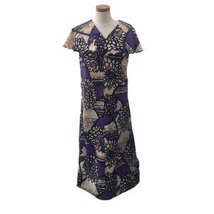 Vintage 1970s Darina Hawaiian Purple Polyester MuuMuu Maxi Dress Medium Large U5